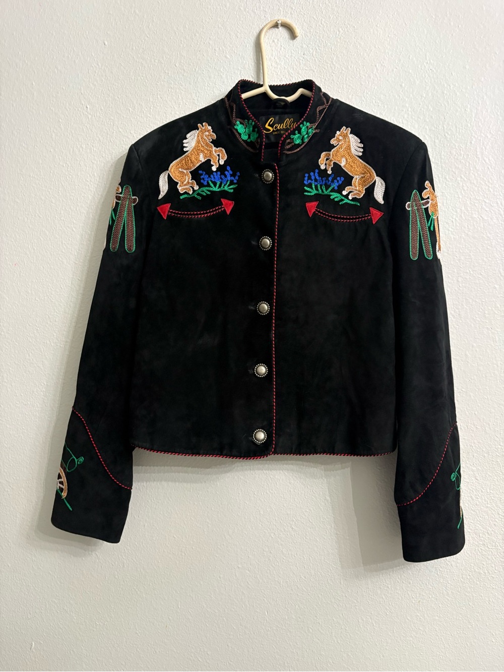 Scully Black Suede Western Embroidered Horse Jacket